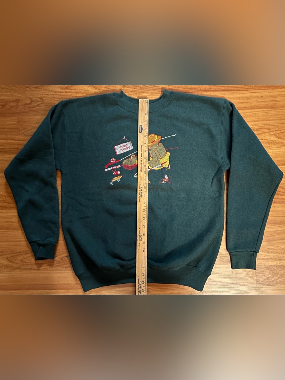 Bwear Dark Teal Fishing Crewneck Sweatshirt with Embroidered Scene - Picture 3 of 5